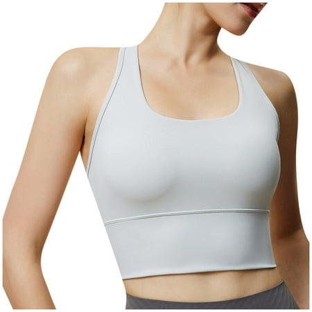 Lovskoo 2024 Sports Bras for Women Solid Color Fitness Running Workout Yoga Tank Top Wirefree Comfort Bra Gray