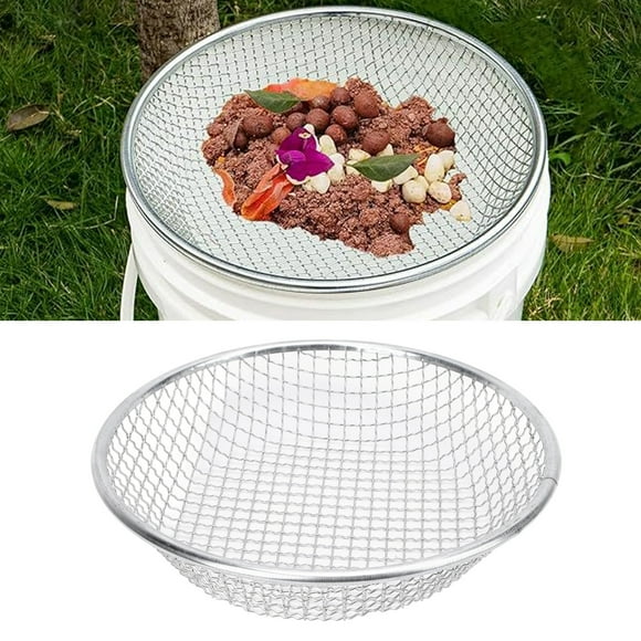 Gardening Sand Soil Compost Sifter, Stainless Steel 50kg Load Capacity Soil Sifter Wrapped Edges Reinforcement Welding Easy to Clean Garden Sifter with Gloves for 5 Gallon Bucket