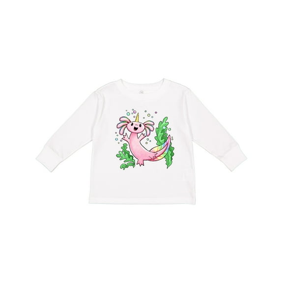 Inktastic Axolotl Unicorn with Rainbow Tail, Bubbles and Seaweed. Boys or Girls Long Sleeve Toddler T-Shirt