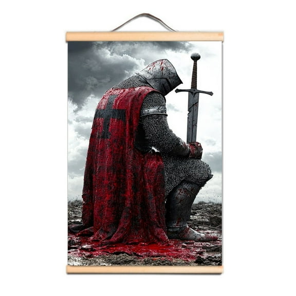 Knights Templar Wall Art Pictures The Crusades Wall Hanging Flag Vintage Room Home Decor Art Banner Christ Warrior Posters and Prints Canvas Painting 3,Multicolor,11.8X17.7 inches