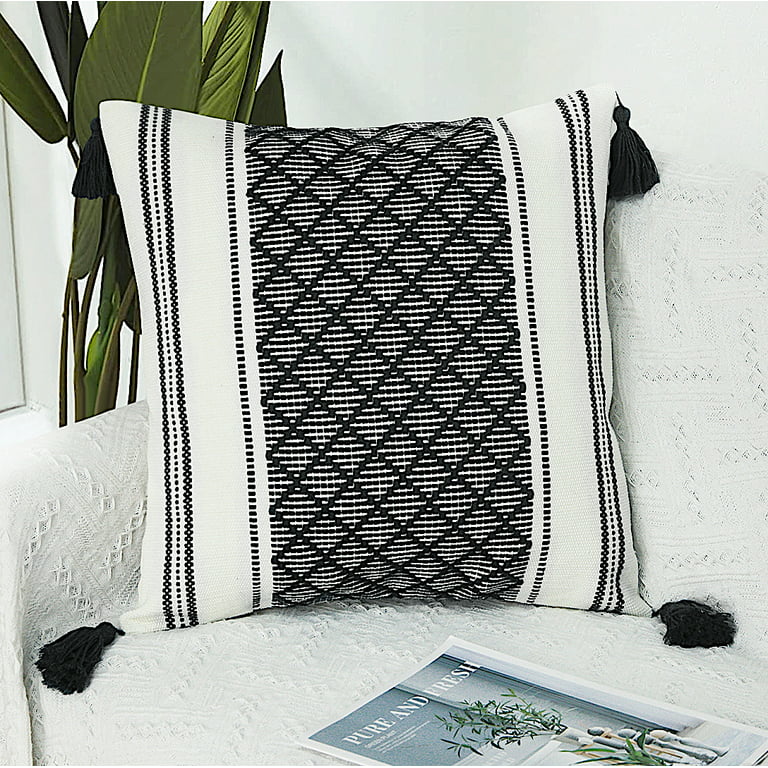  GALMAXS7 Boho Throw Pillow Covers 18 x 18 Set of 4 - Modern  Stripe Geometric Farmhouse Decorative Pillow Cover Sets for Pillows - Couch  Sofa Bed,Faux Leather Black and White Pillow