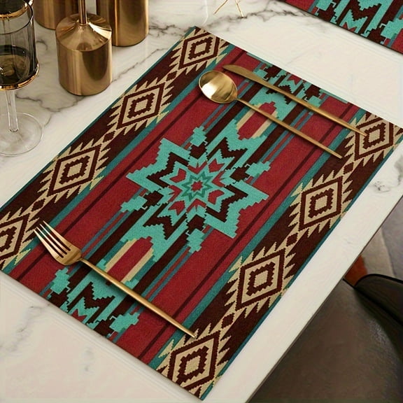 American Placemats Set of 4, Southwest Chevron Placemats Heat Resistant for Dining Table Non-Slip 18x12 Inches