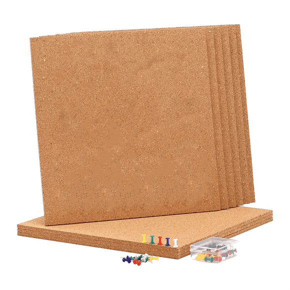 Adhesive Cork Board for Wall 12inX12in -1/4in Thick Square Bulletin Boards 9 Pack Cork Board Tiles with 50 PCS Push Pins