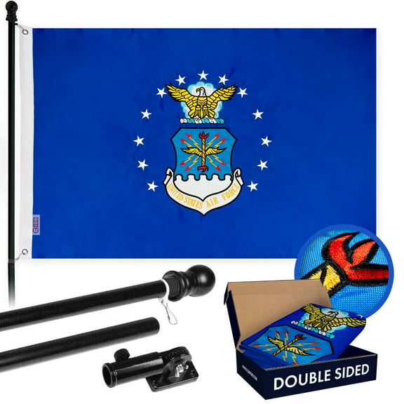 G128 - 5 Feet Tangle Free Spinning Flagpole (Black) US Air Force Flag Double Sided Brass Grommets Embroidered 2x3 ft (Flag Included) Aluminum Flag Pole