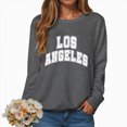 thumbnail image 2 of Towmus Women Long Sleeve Los Angeles Sweatshirts Casual Long Sleeve Raglan Shirts Cool Letter Print Pullover Tops, 2 of 5