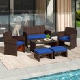 thumbnail image 4 of Gymax 6 PCS Patio Furniture Set w/ 1 Loveseat 1 Coffee Table 2 Armchairs 2 Ottomans Blue, 4 of 7