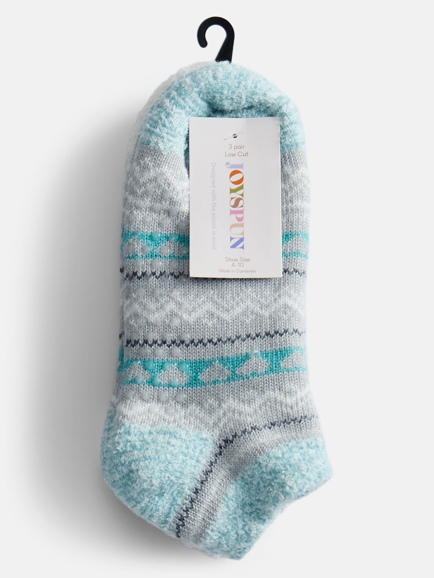 Joyspun Women's Double Layer Low Cut Lounge Socks, 3 Pack, Shoe Sizes 4-10