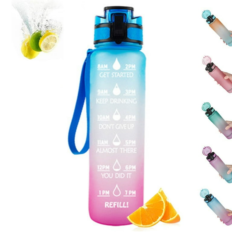 Motivational Water Bottle with Time Marker & Straw - BPA Free