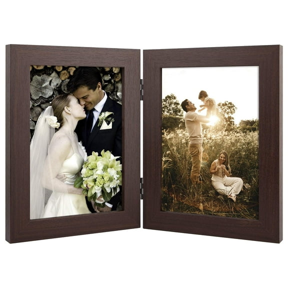 Golden State Art 2-Opening 5x7 Vertical Hinged Family Picture Frames, Brown, 1-Pack