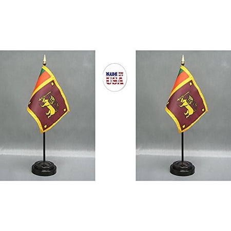 Made in The USA. 2 Sri Lanka Rayon 4"x6" Miniature Office Desk & Little Hand Waving Table Flags Includes 2 Flag Stands & 2 Small Mini Sri Lankan Stick Flags