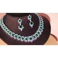 thumbnail image 2 of Silver Plated Green CZ Long Leaf Square Wedding Necklace Earrings Jewelry Set, 2 of 9
