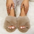 thumbnail image 2 of Women's Elegant Cross-Band Faux Fur Slippers with Sole & Anti-Slip TPR Outsole, 2 of 5