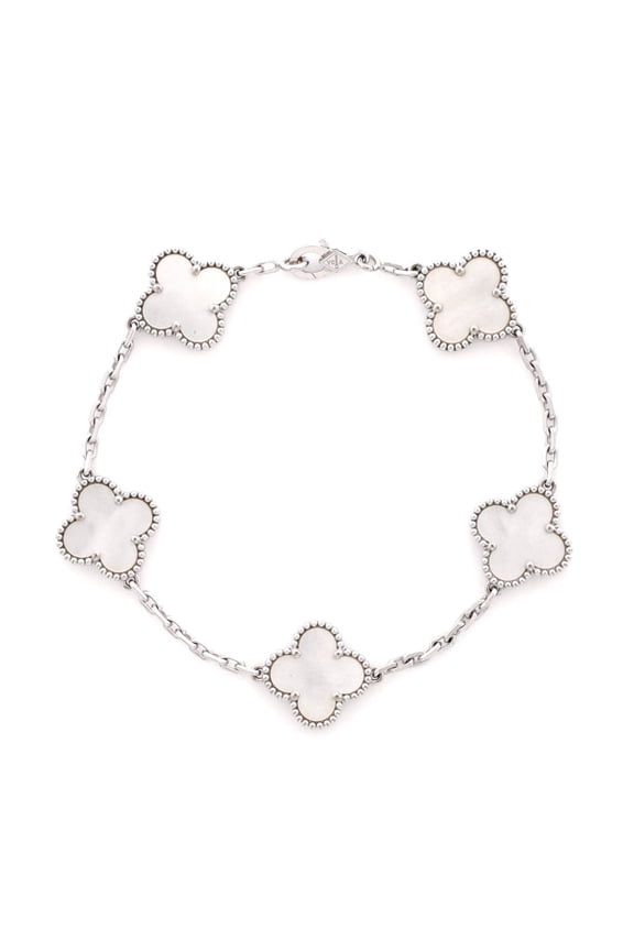 Pre-Owned Vintage Alhambra 5 Motifs Bracelet 18K White Gold and Mother of Pearl By Rebag