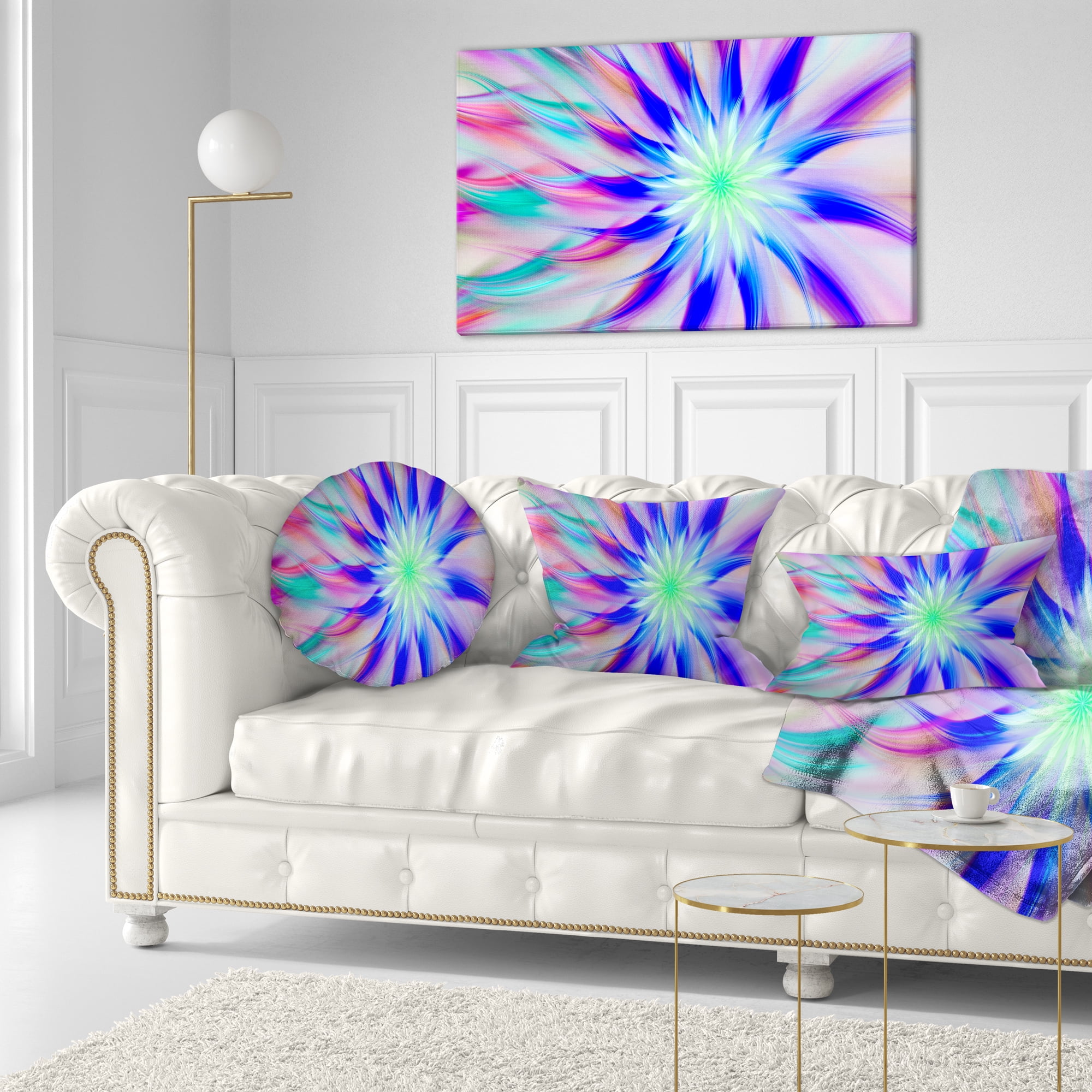Designart Exotic Blue Fractal Spiral Flower - Abstract Throw Pillow - 12x20