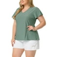 thumbnail image 4 of Unique Bargains Women's Plus Size V Neck Hollow Flare Short Sleeve Tops Tshirts 1X Green, 4 of 6