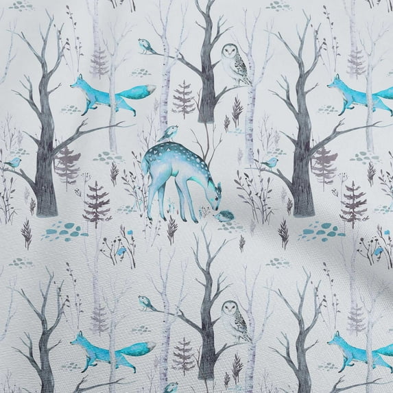 oneOone Viscose Chiffon Light Blue Fabric Deer Dress Material Fabric Print Fabric By The Yard 42 Inch Wide