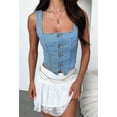 thumbnail image 5 of Women Denim Crop Vest Y2k Button Down Sleeveless Crop Top Jean Tank Top Slim Backless Corset Top Smocking Vest Blue XL, 5 of 9