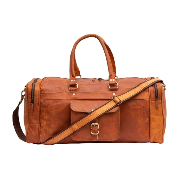 Twara Genuine Leather Duffle Bag For Travel | 24 inch Large Vintage Duffle Bag Women & Men | Vintage Weekender & Gym Bag With Shoulder Strap - Brown