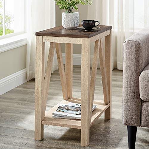 Walker Edison Ferme Moderne A-Cadre Bois Rectangle Table d'Appoint Salon Petite Table d'Appoint, 13 Pouces, Chêne Blanc
