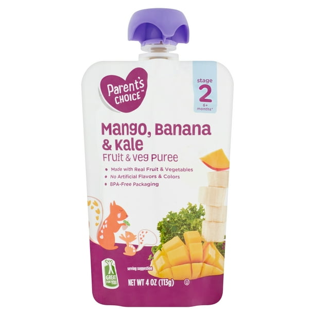 Parent's Choice Stage 2, Mango Banana Kale Baby Food, 1 Pouch (113g