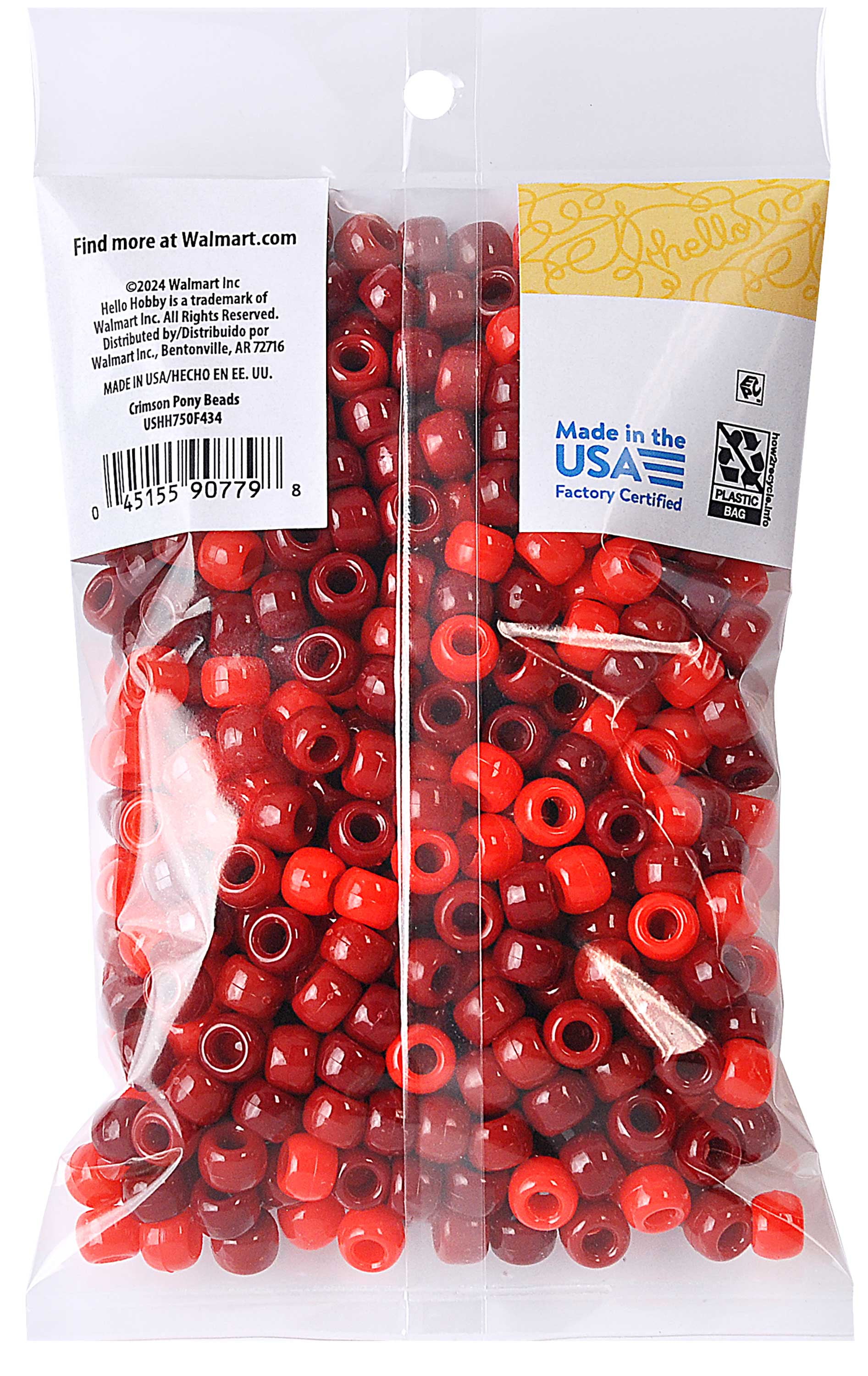 (4 pack) Hello Hobby Pony Bead Mix, Red, 500 Pieces, Plastic Craft Beads for Jewelry Making and DIY Projects