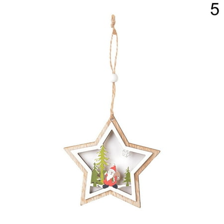 

dianhelloya Christmas Decor Wooden Hollow Double-Layer Penta Star Series Hanging Pendant