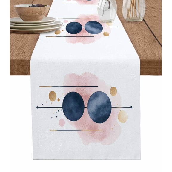 Navy Blue Pink Geometric Table Runner 36 Inches, Yellow Modern Abstract Art Bed Runner Dresser Scarves Tabletop for Indoor Outdoor Parties/Ceremony/Banquet, 13"x 36"