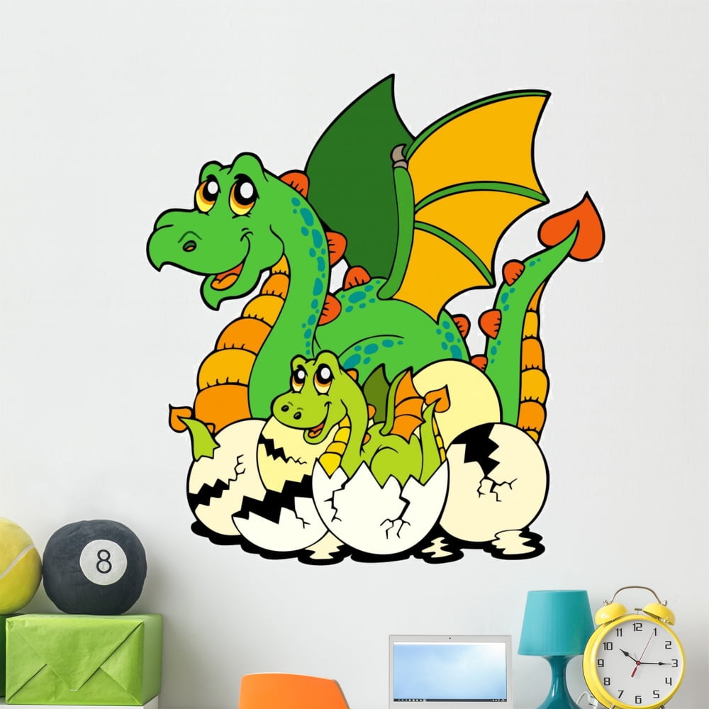 Dragon Mom with Baby Wall Decal Mural by Wallmonkeys Vinyl Peel and ...