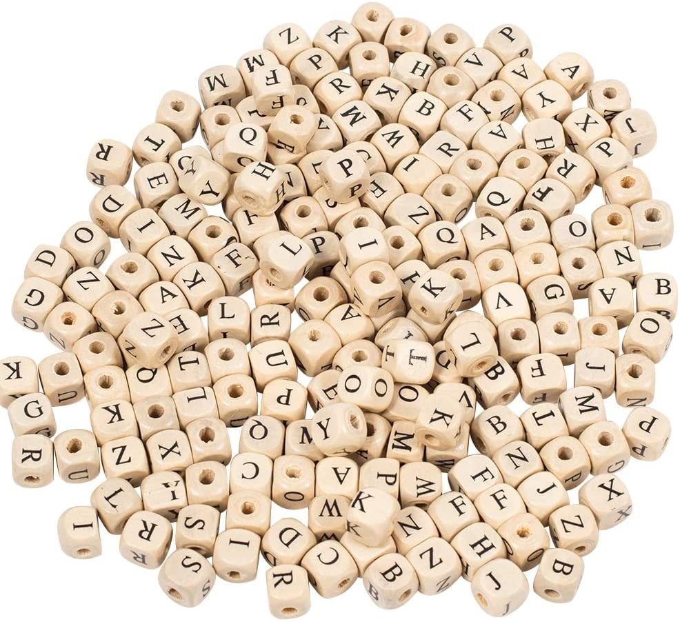1060pcs 10mm Alphabet Wooden Beads Natural Color Square Wooden Beads ...