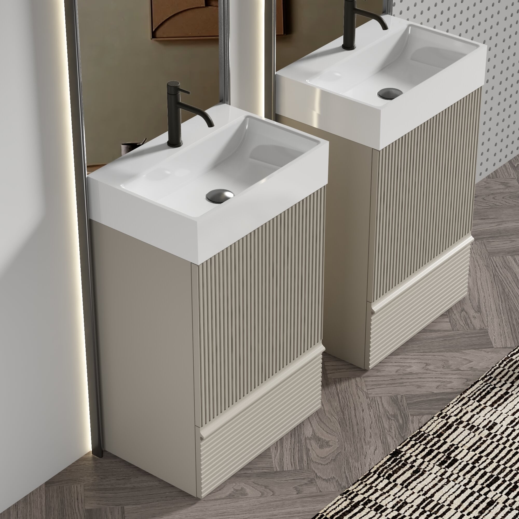 Vanity With Sink, Gada 20" Striped Cashmere Grey Bathroom Vanity with Ceramic Sink, Freestanding Bathroom Cabinet for Modern Bathroom, KD, Grey Bathroom Vanity,Mdf Single Sink Vanity