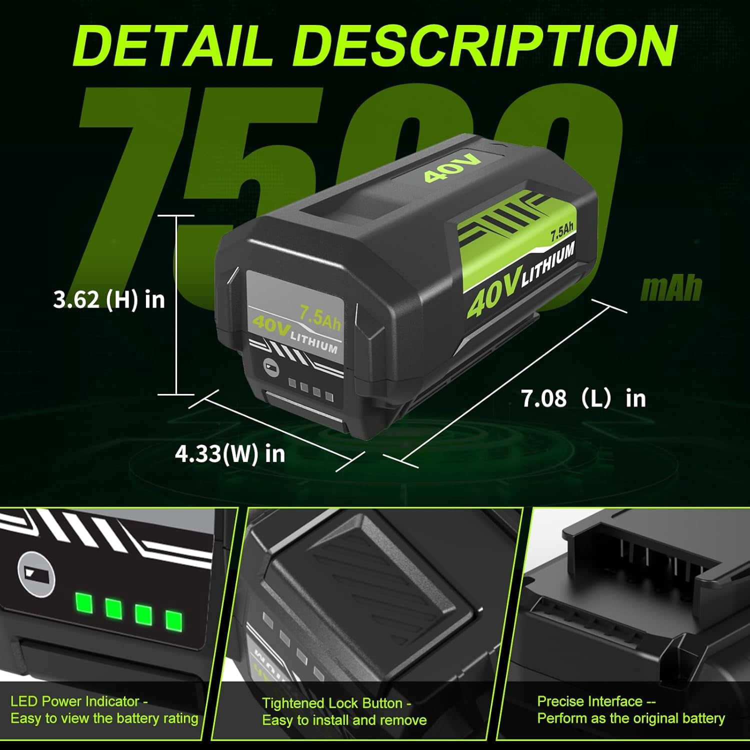 OP4026 7.5Ah Replacement for Ryobi 40V Battery Compatible with Ryobi 40 Volt Battery OP4050A OP40601 OP4026A OP4040 OP4050 OP4015 OP40261 OP40201 OP40301 OP40401 Cordless Power Tools