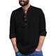 thumbnail image 1 of Camisas Deportivas Hombre Camisa holgada para hombre Camisa de manga larga de lino y algodón con cuello levantado (Black, L), 1 of 6
