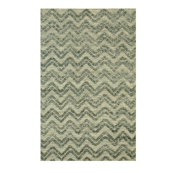 EORC Green Handmade Wool Contemporary Andrea Rug, 5' x 8'