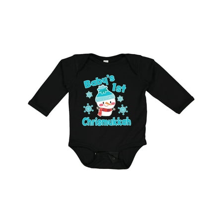 

Inktastic Baby s 1st Chrismukkah with Cute Snowman and Snowflakes Gift Baby Boy or Baby Girl Long Sleeve Bodysuit
