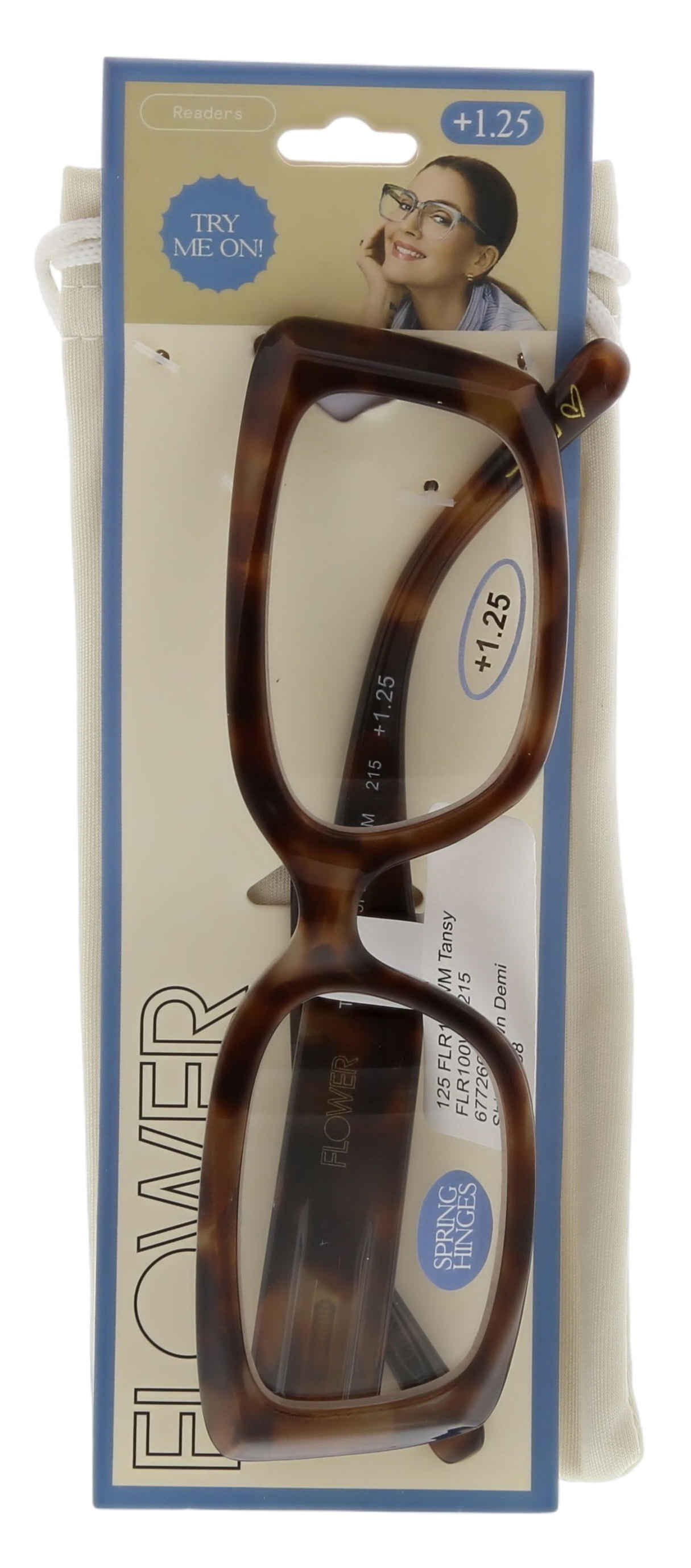 (2 pack) FLOWER Womens Reading Glasses - FLR100 Tansy +1.25