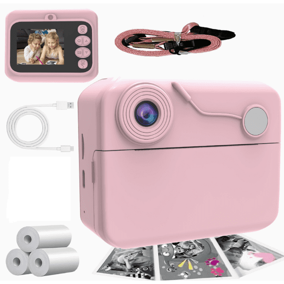 Instant Print Camera for Kids Adult, HD 2.4in Digital Camera Pinter with Print Papers, Photo Video, Selfie Dual Camera Portable Travel Camera, with TF Card