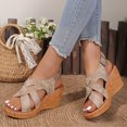 thumbnail image 3 of HEWUQI Wedges Sandals for Women Open Toe Adjustable Ankle Strap Cork Platform Heels Casual Breathable Dressy Summer Shoes Khaki Size 9, 3 of 6
