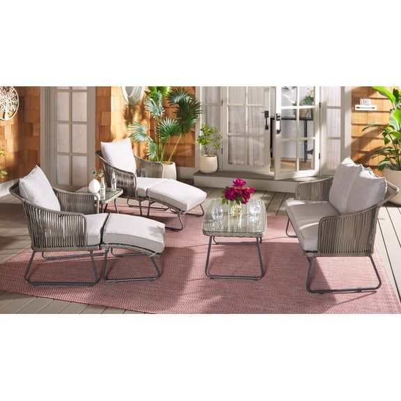 Safavieh Lonra Metal 7-Piece Coastal Lounger Set, Gray