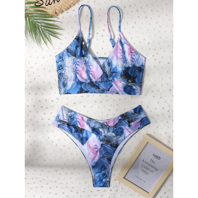 Bikini estampado de cintura alta para mujer, traje de baño Sexy, conjunto de realce, traje de baño brasileño, ropa de playa de verano