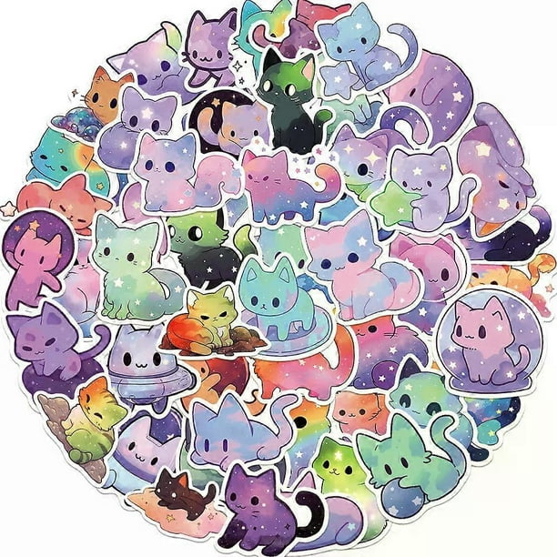 50 Pieces Cartoon Cat Stickers Starry Sky Cat Graffiti Stickers, Decoration Decals