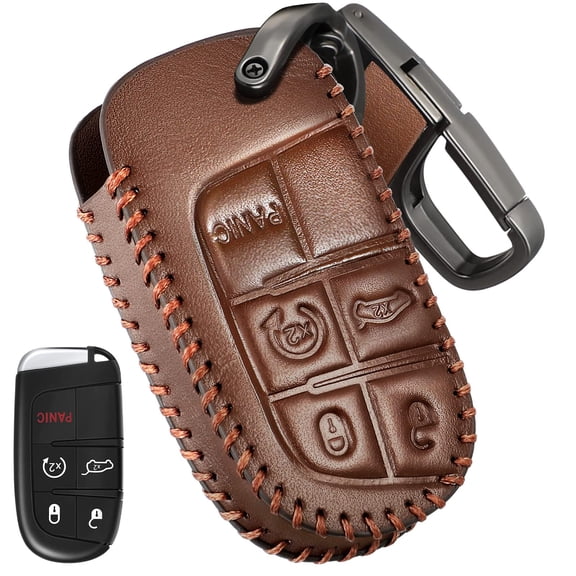 Leather Key Fob Cover Accessories for Jeep for Grand Cherokee Renegade Chrysler 200 300 Dodge RAM Durango Challenger Journey Dart Fiat 5 Buttons