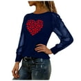 thumbnail image 5 of Valentines Shirts for Women Mesh Sequin Long Sleeve Love Heart Print Graphic T-Shirts Shiny Crewneck Pullover Tops (XXL, Navy), 5 of 7