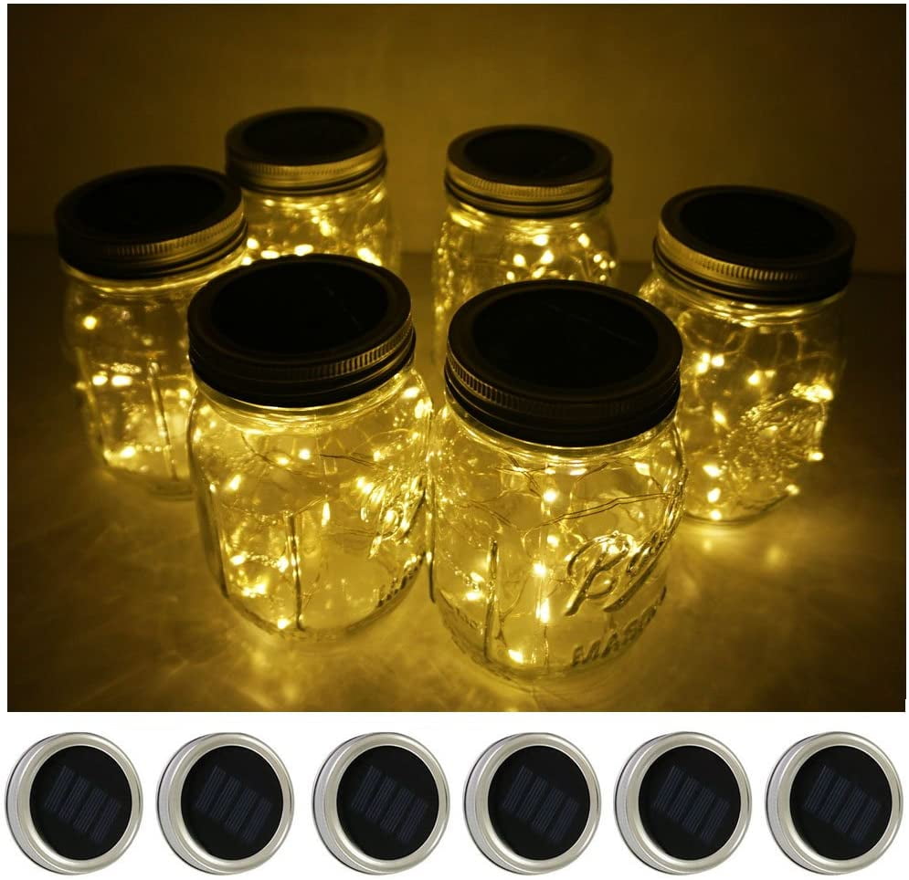 Solar Mason Jar String Light Lids, 6 Pack 20 LED Fairy Firefly String