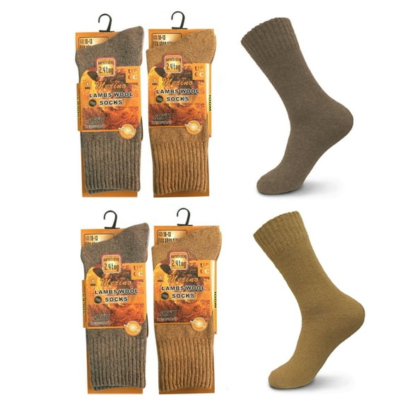 4 Pack Men's Warm Thermal Merino Wool Winter Socks- Beige & Cedar Brown
