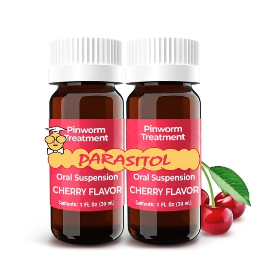 Parasitol Oral Suspension with Pyrantel Pamoate, Liquid Formula for Pinworms, per Ages 2 , Cherry Flavor, 2 fl oz, (2 pack)