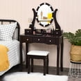 thumbnail image 3 of Gymax Vanity Table Set w/10 Light Bulbs and Touch Switch Makeup Dressing Table Brown, 3 of 10