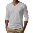 thumbnail image 2 of GrmtClth Long Sleeve Shirts for Men Comfortable V-Neck Classic Tops Solid Color Trendy T-Shirts Lightweight Clothes Light Gray S, 2 of 7