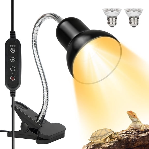 VNEKVA Reptile Heat Lamp with Timer, UVA/UVB Bulbs, Heating Light for Turtle, Lizard, Snake – 2 Bulbs