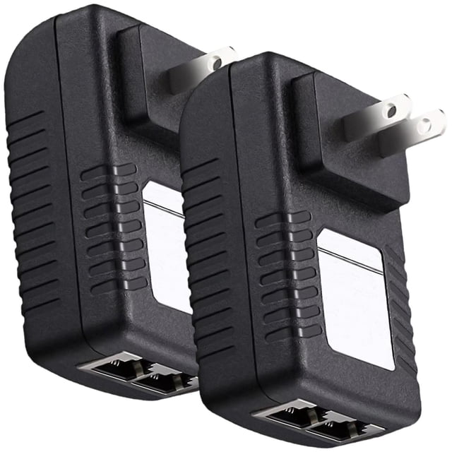 Adaptador POE PowerPOE 2Pzas RJ45 LAN-POE 100Mbps 100-240V 24V 1A Negro Plástico y Metal.