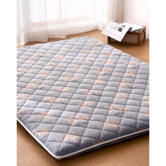 Twin Size Japanese Floor Mattress, 9-Layer Extra-Thick Futon with High-Density Foam, Portable Roll-Up Sleeping Pad for Guest Room, Dorm & Home - Modern Minimalist Style(39"X75"),Christmas Deer